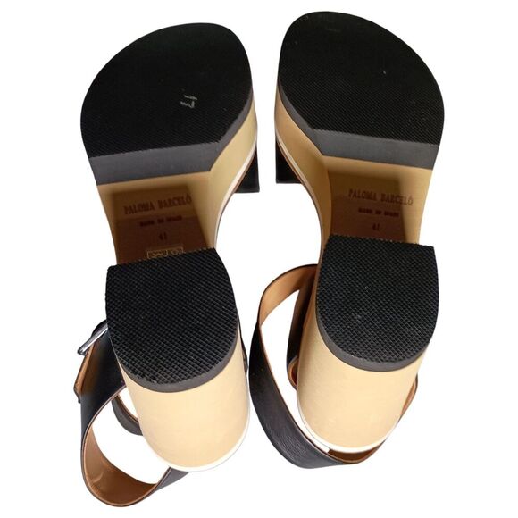 Paloma Barcelo Sandals Platform Heels Ultra High Ankle Strap Black Womens 41/ 11 - Picture 9 of 10